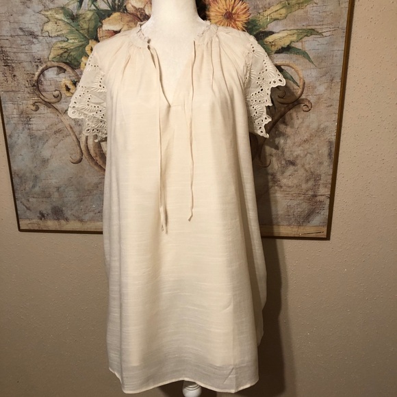 Sz M Who What Wear Cream Eyelet Flutter Sleeve Dress - Picture 1 of 16